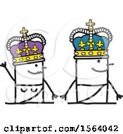 Clipart Of A Stick Man King And Queen Waving Royalty Free Vector Illustration by NL shop