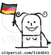 Clipart Of A Happy Stick German Woman Holding A Flag Royalty Free Vector Illustration