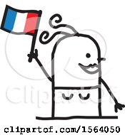Poster, Art Print Of Happy Stick Woman Waving A French Flag