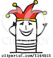 Clipart Of A Happy Stick Jester Man Royalty Free Vector Illustration