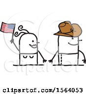 Clipart Of A Happy American Couple With A Flag And Cowboy Hat Royalty Free Vector Illustration