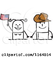 Poster, Art Print Of Happy American Couple With A Flag And Cowboy Hat
