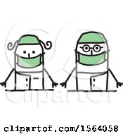 Clipart Of A Happy Stick Surgeon Couple Royalty Free Vector Illustration