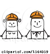 Clipart Of A Happy Stick Engineer Couple Royalty Free Vector Illustration