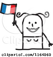 Clipart Of A Happy Stick Woman Waving A French Flag Royalty Free Vector Illustration
