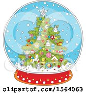 Clipart Of A Christmas Tree Snow Globe Royalty Free Vector Illustration