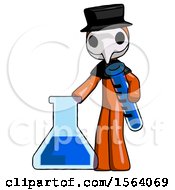 Poster, Art Print Of Orange Plague Doctor Man Holding Test Tube Beside Beaker Or Flask