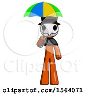 Poster, Art Print Of Orange Plague Doctor Man Holding Umbrella Rainbow Colored