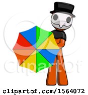 Poster, Art Print Of Orange Plague Doctor Man Holding Rainbow Umbrella Out To Viewer
