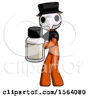 Orange Plague Doctor Man Holding White Medicine Bottle