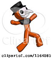 Poster, Art Print Of Orange Plague Doctor Man Running Away In Hysterical Panic Direction Right