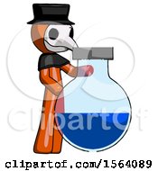 Poster, Art Print Of Orange Plague Doctor Man Standing Beside Large Round Flask Or Beaker