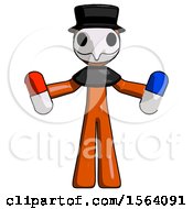 Poster, Art Print Of Orange Plague Doctor Man Holding A Red Pill And Blue Pill