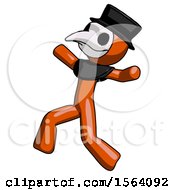 Poster, Art Print Of Orange Plague Doctor Man Running Away In Hysterical Panic Direction Left