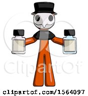 Poster, Art Print Of Orange Plague Doctor Man Holding Two Medicine Bottles