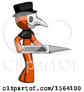 Orange Plague Doctor Man Walking With Large Thermometer