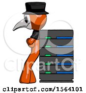 Poster, Art Print Of Orange Plague Doctor Man Resting Against Server Rack