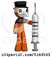 Poster, Art Print Of Orange Plague Doctor Man Holding Large Syringe