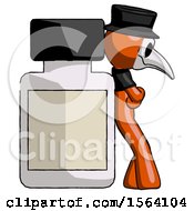 Poster, Art Print Of Orange Plague Doctor Man Leaning Against Large Medicine Bottle