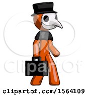 Poster, Art Print Of Orange Plague Doctor Man Walking With Briefcase To The Right