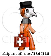 Poster, Art Print Of Orange Plague Doctor Man Walking With Medical Aid Briefcase To Right