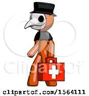 Poster, Art Print Of Orange Plague Doctor Man Walking With Medical Aid Briefcase To Left