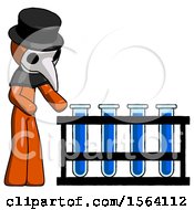 Poster, Art Print Of Orange Plague Doctor Man Using Test Tubes Or Vials On Rack