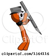 Poster, Art Print Of Orange Plague Doctor Man Stabbing Or Cutting With Scalpel