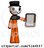 Poster, Art Print Of Orange Plague Doctor Man Showing Clipboard To Viewer