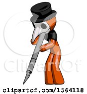 Poster, Art Print Of Orange Plague Doctor Man Cutting With Large Scalpel