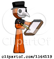Poster, Art Print Of Orange Plague Doctor Man Using Clipboard And Pencil