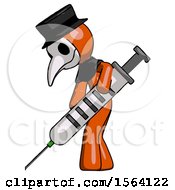 Orange Plague Doctor Man Using Syringe Giving Injection