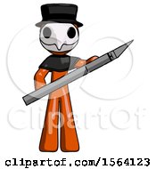 Orange Plague Doctor Man Holding Large Scalpel