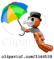 Poster, Art Print Of Orange Plague Doctor Man Flying With Rainbow Colored Umbrella