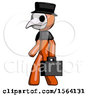 Orange Plague Doctor Man Walking With Briefcase To The Left