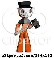 Poster, Art Print Of Orange Plague Doctor Man With Sledgehammer Standing Ready To Work Or Defend