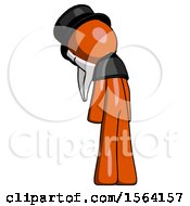 Poster, Art Print Of Orange Plague Doctor Man Depressed With Head Down Back To Viewer Left