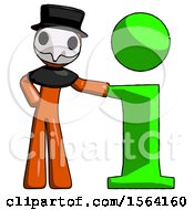 Poster, Art Print Of Orange Plague Doctor Man With Info Symbol Leaning Up Against It