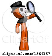 Poster, Art Print Of Orange Plague Doctor Man Inspecting With Large Magnifying Glass Facing Up