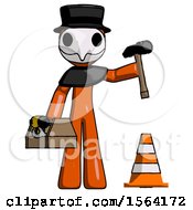 Orange Plague Doctor Man Under Construction Concept Traffic Cone And Tools
