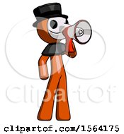 Poster, Art Print Of Orange Plague Doctor Man Shouting Into Megaphone Bullhorn Facing Right
