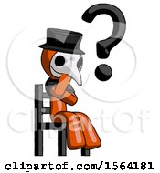Poster, Art Print Of Orange Plague Doctor Man Question Mark Concept Sitting On Chair Thinking