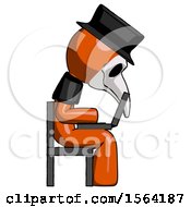 Poster, Art Print Of Orange Plague Doctor Man Using Laptop Computer While Sitting In Chair View From Side
