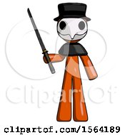 Poster, Art Print Of Orange Plague Doctor Man Standing Up With Ninja Sword Katana
