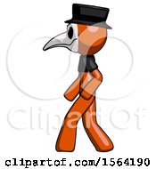 Poster, Art Print Of Orange Plague Doctor Man Walking Left Side View