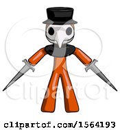 Poster, Art Print Of Orange Plague Doctor Man Two Sword Defense Pose