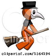 Poster, Art Print Of Orange Plague Doctor Man Flying On Broom