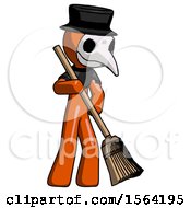 Poster, Art Print Of Orange Plague Doctor Man Sweeping Area With Broom