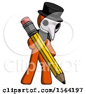 Poster, Art Print Of Orange Plague Doctor Man Writing With Large Pencil