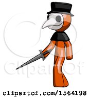 Poster, Art Print Of Orange Plague Doctor Man With Sword Walking Confidently